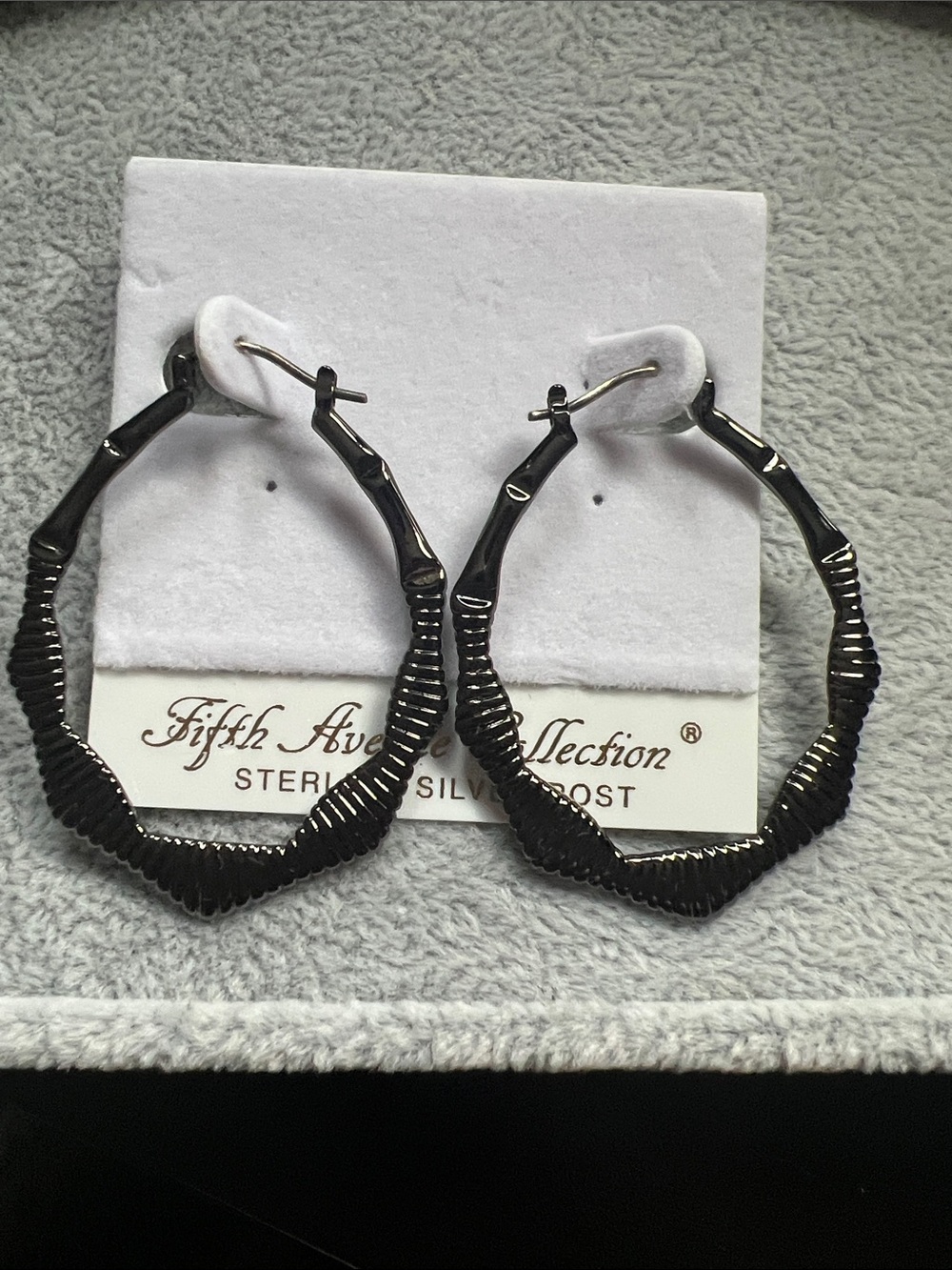 Fifth Avenue Collection Black Sculpted Hoop Earrings